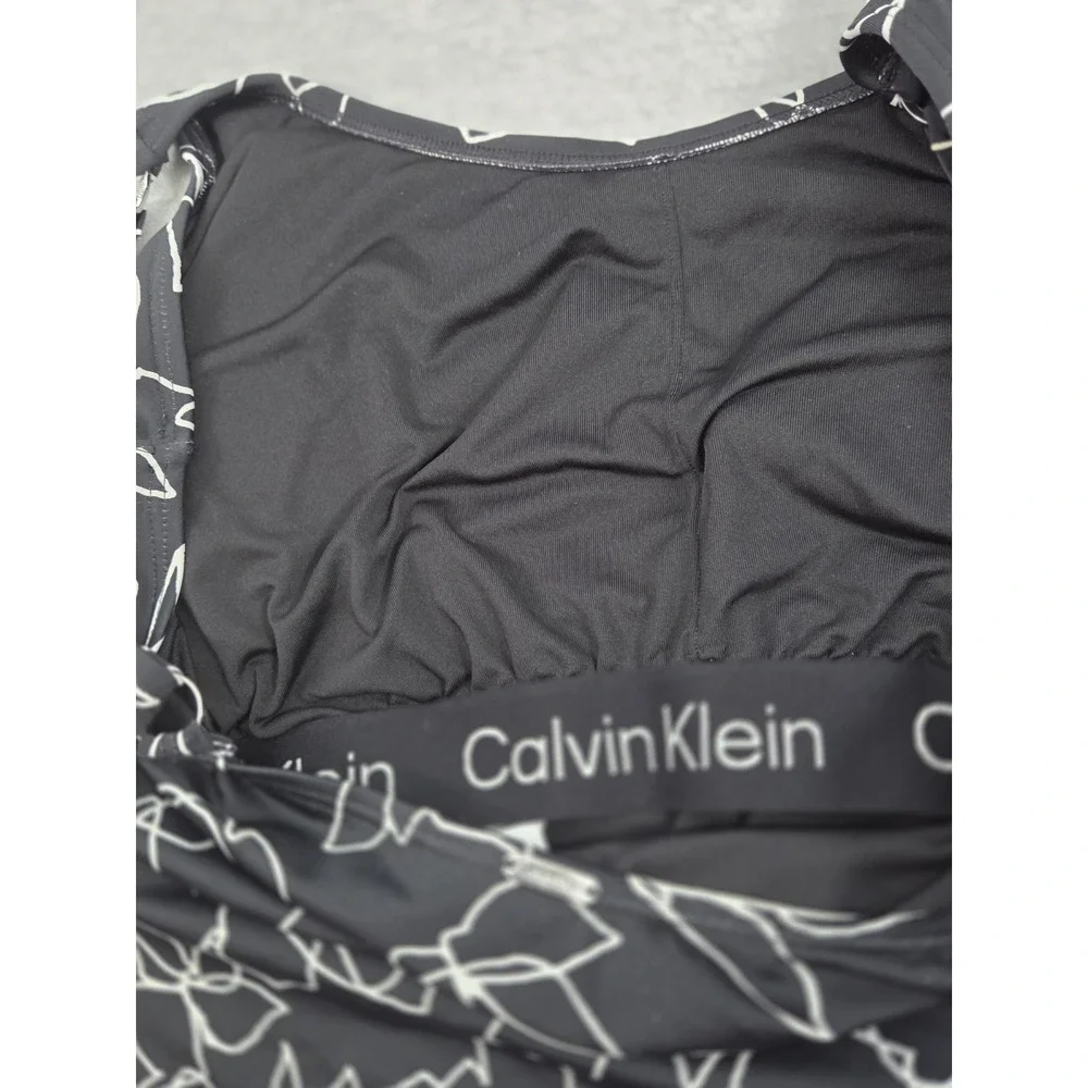 Calvin Klein 18 One Piece Bathing Swim Suit Black White Geo Floral Whimsigoth